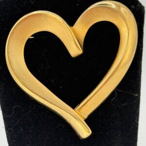 VTG Krementz Heart Gold Tone Brooch Pin Jewelry Valentine Statement Womens Gift